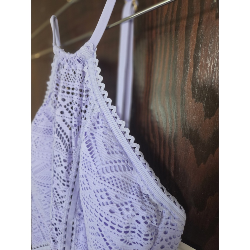 BECCA Color Play Crochet Plunge One Piece Swimsuit Size 14 16 OX Purple NWT - Picture 6 of 16